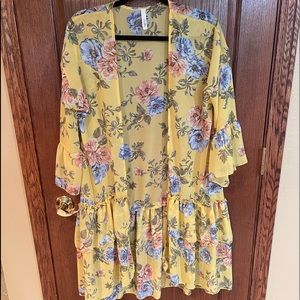 Celeste Women’s Kimono, yellow, blue, pink, and black